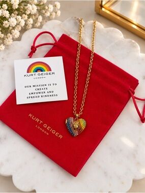 Kurt Geiger Gold Rainbow Crystal Heart Pendant Necklace